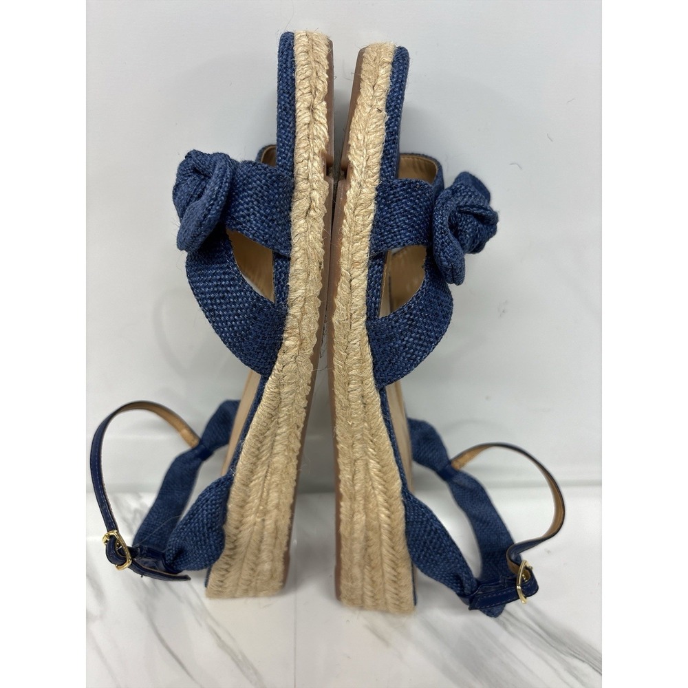 Talbots Pamela Knotted Espadrille Wedge Sandals 9M Blue Denim Bows EUC - Picture 7 of 7